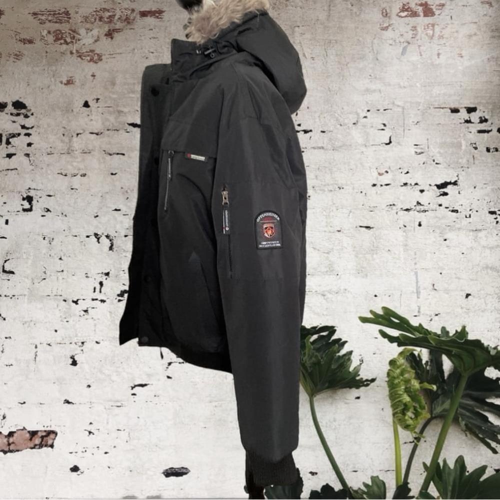 OPPENHEIMER,Arctic expedition,black, bomber style parka,faux fur hood, size L